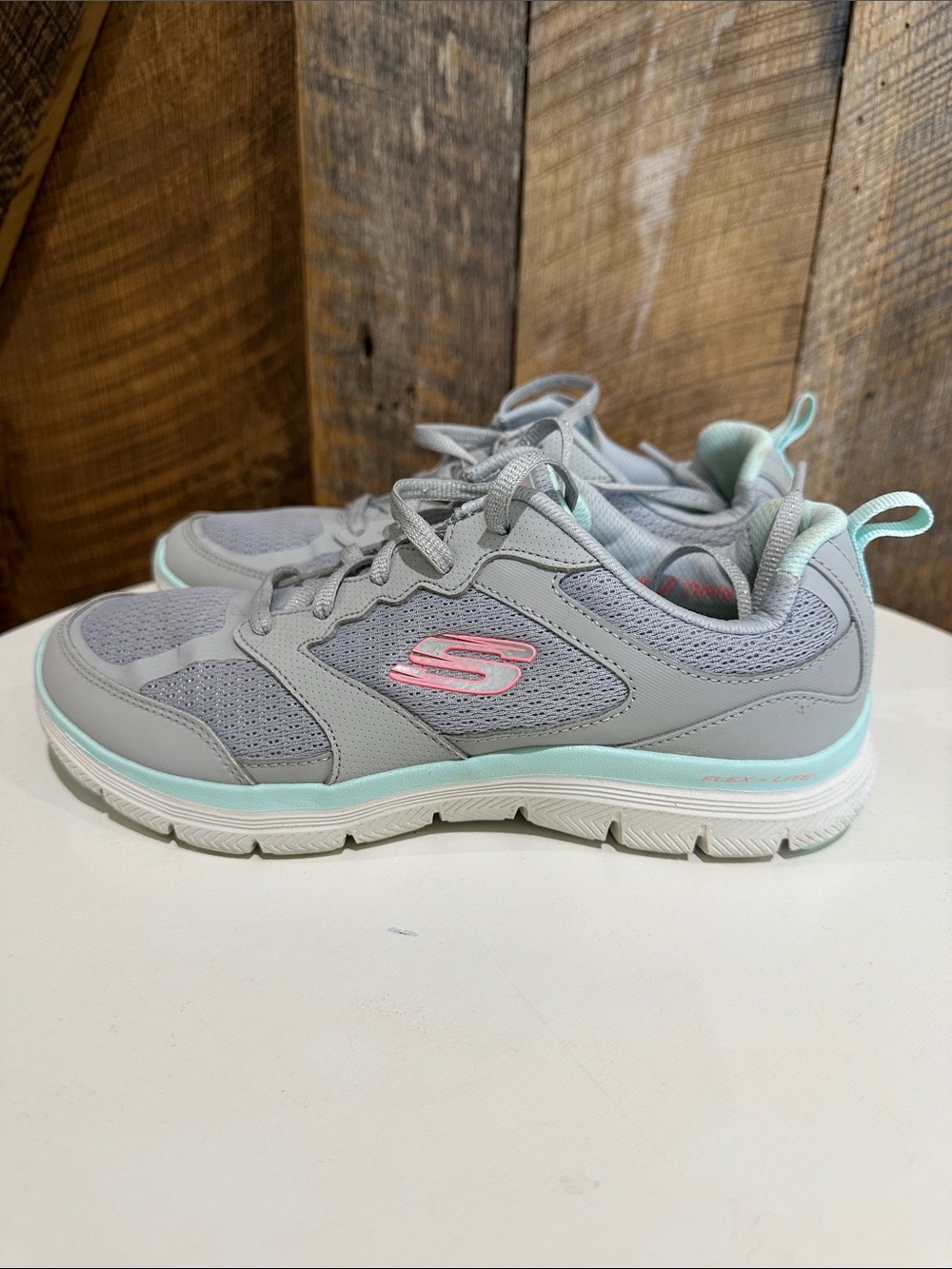 Skechers Flex Appeal 4.0 Active Flow Gray Light Blue Womens Sneakers Size 7.5
